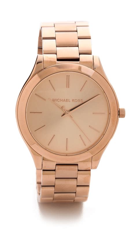 michael kors slim runway leather watch rose gold|Michael Kors Watch 250300.